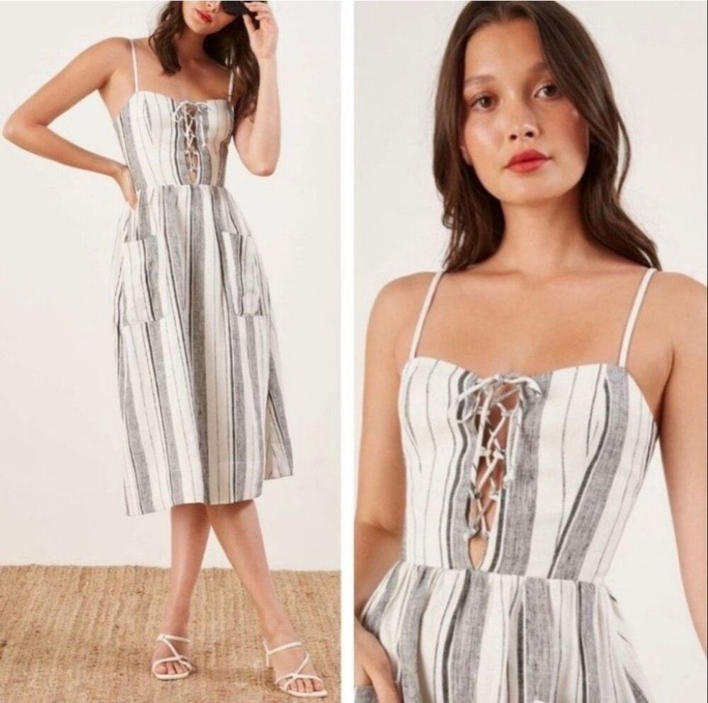 Reformation Ellen Linen Midi Dress Louisiana Stripe Size 4